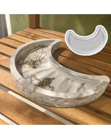 Titre : Moule silicone lune plateau organisateur forme lune avec bordures décorée