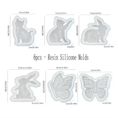 Lot 6 moules silicone papillons lapin  châton motif floral