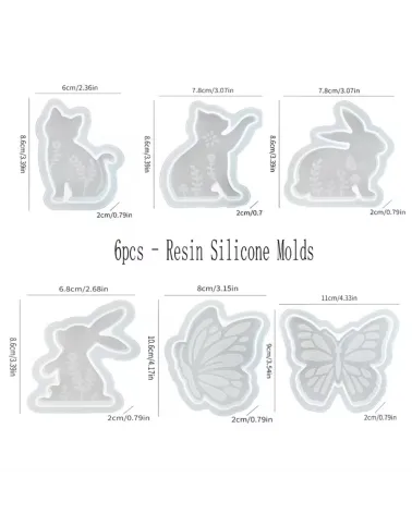 Lot 6 moules silicone papillons lapin  châton motif floral