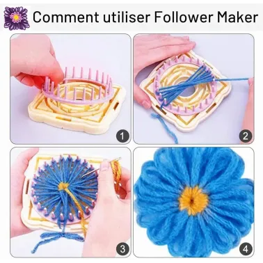 Kit Métier à tisser Tricotins à fleurs, Laine à tricoter, couleur multi de kit d'artisanat de métiers à tricoter rond/carré.
