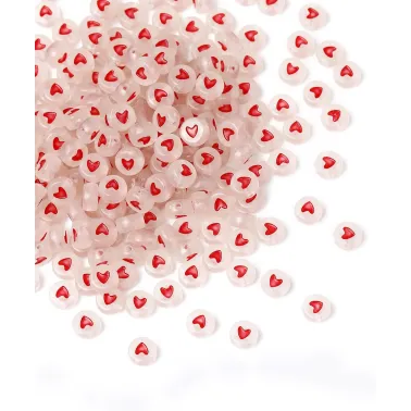 10g perles lumineuses_rond acrylique transparent forme de cœur pour fabrication de bracelets, colliers, bijoux (cœur rouge)
