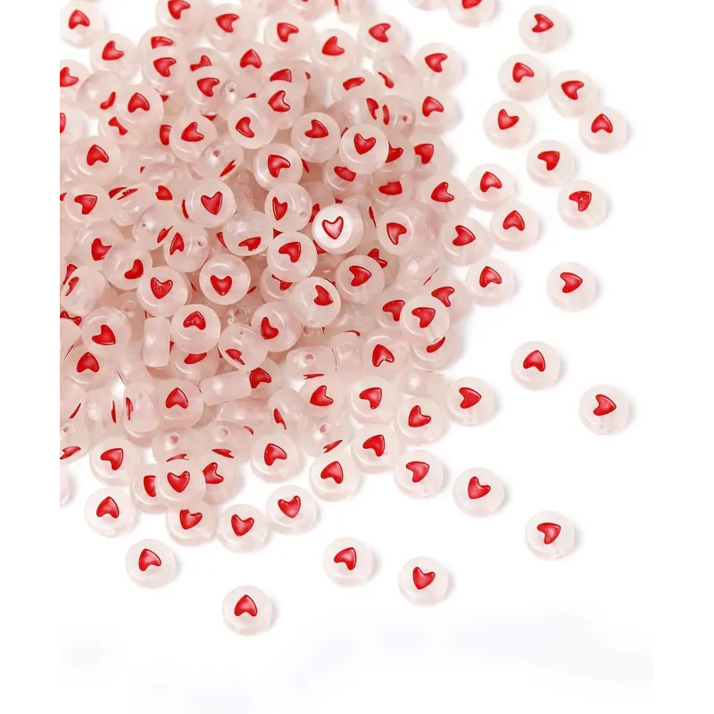 10g perles lumineuses_rond acrylique transparent forme de cœur pour fabrication de bracelets, colliers, bijoux (cœur rouge)