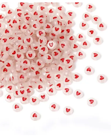 10g perles lumineuses_rond acrylique transparent forme de cœur pour fabrication de bracelets, colliers, bijoux (cœur rouge)