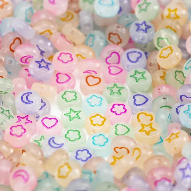 10 g ≈ 70pcs Perles Acryliques Étoiles, Lunes, Cœurs & Pétales Phosphorescentes pour Bijoux  ✨