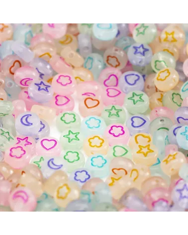 10 g ≈ 70pcs Perles Acryliques Étoiles, Lunes, Cœurs & Pétales Phosphorescentes pour Bijoux  ✨