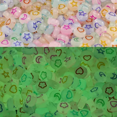 10 g ≈ 70pcs Perles Acryliques Étoiles, Lunes, Cœurs & Pétales Phosphorescentes pour Bijoux  ✨