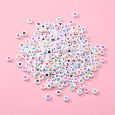250 pcs Perles rondes coeurs Multi couleur Fluorescent  6mm