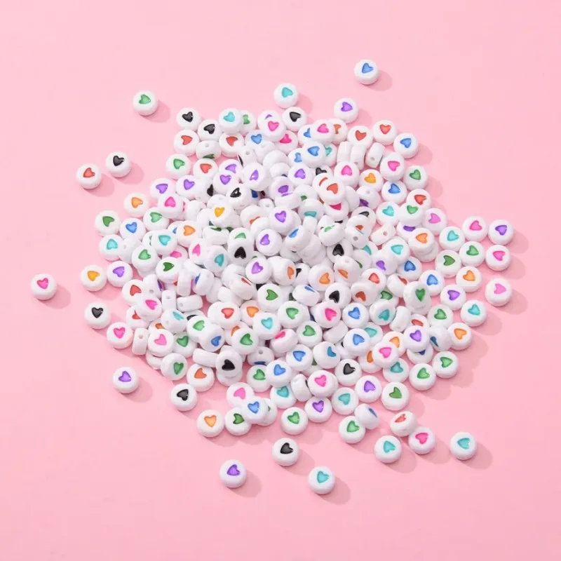 250 pcs Perles rondes coeurs Multi couleur Fluorescent  6mm