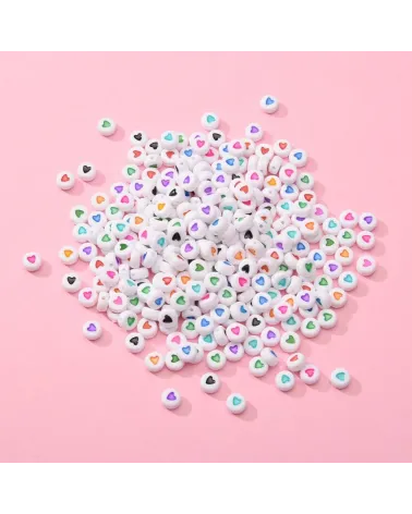 250 pcs Perles rondes coeurs Multi couleur Fluorescent  6mm