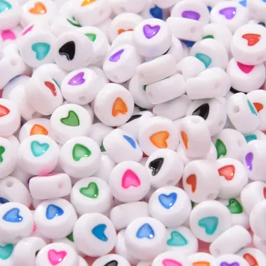 250 pcs Perles rondes coeurs Multi couleur Fluorescent  6mm