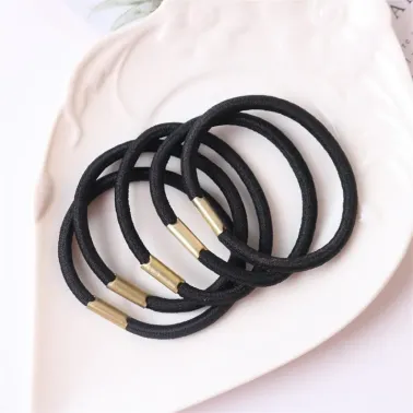 Élastiques à Cheveux Noirs Renforcés avec Connecteur Métallique – Lot de 5 pcs ✨