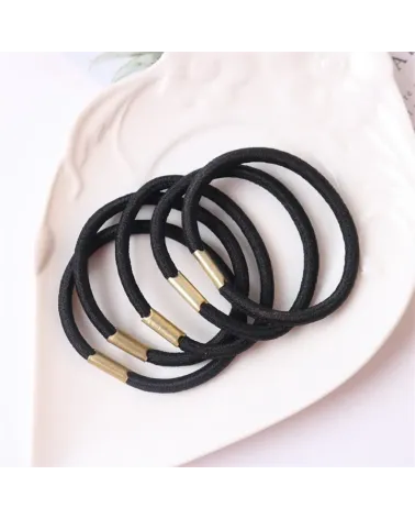 Élastiques à Cheveux Noirs Renforcés avec Connecteur Métallique – Lot de 5 pcs ✨