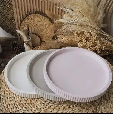 Moule silicone plateau rond bordures rayés concrete gypse ciment résine Ø22,5cm