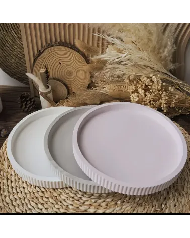 Moule silicone plateau rond bordures rayés concrete gypse ciment résine Ø22,5cm