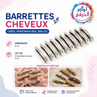 Lot 10 pcs_Barrettes à Cheveux Françaises Métalliques Argentées 6cm pour Nœuds