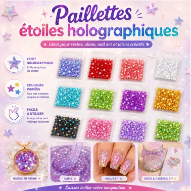 1 sachet Paillettes étoiles holographiques – Décoration créative