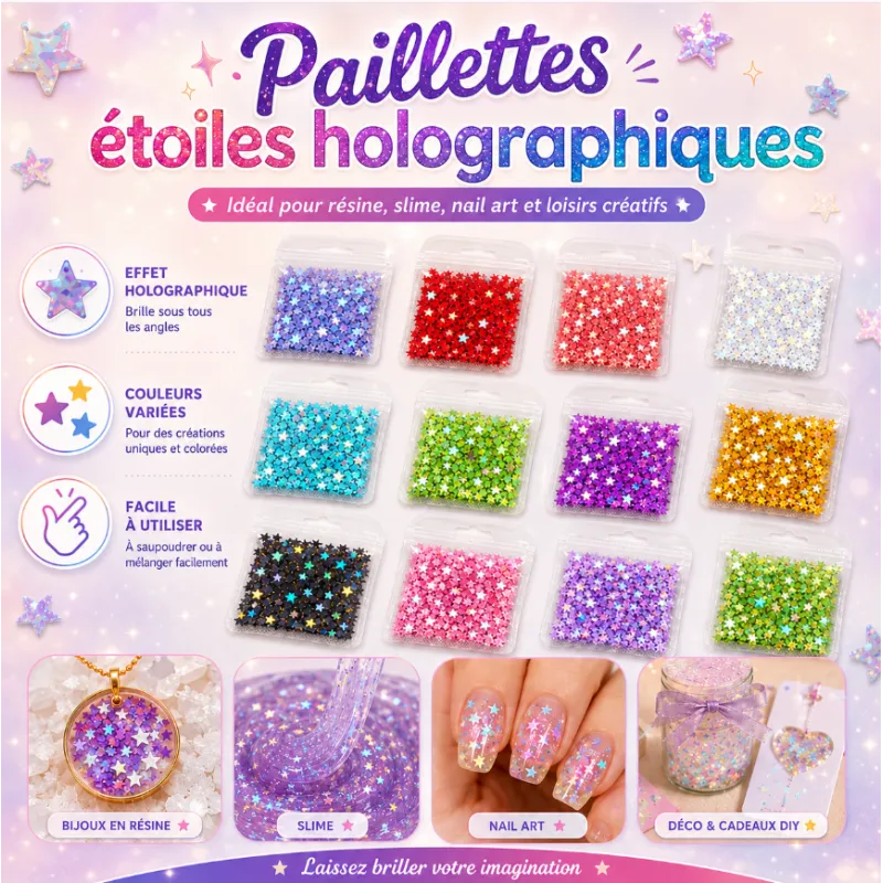 1 sachet Paillettes étoiles holographiques – Décoration créative