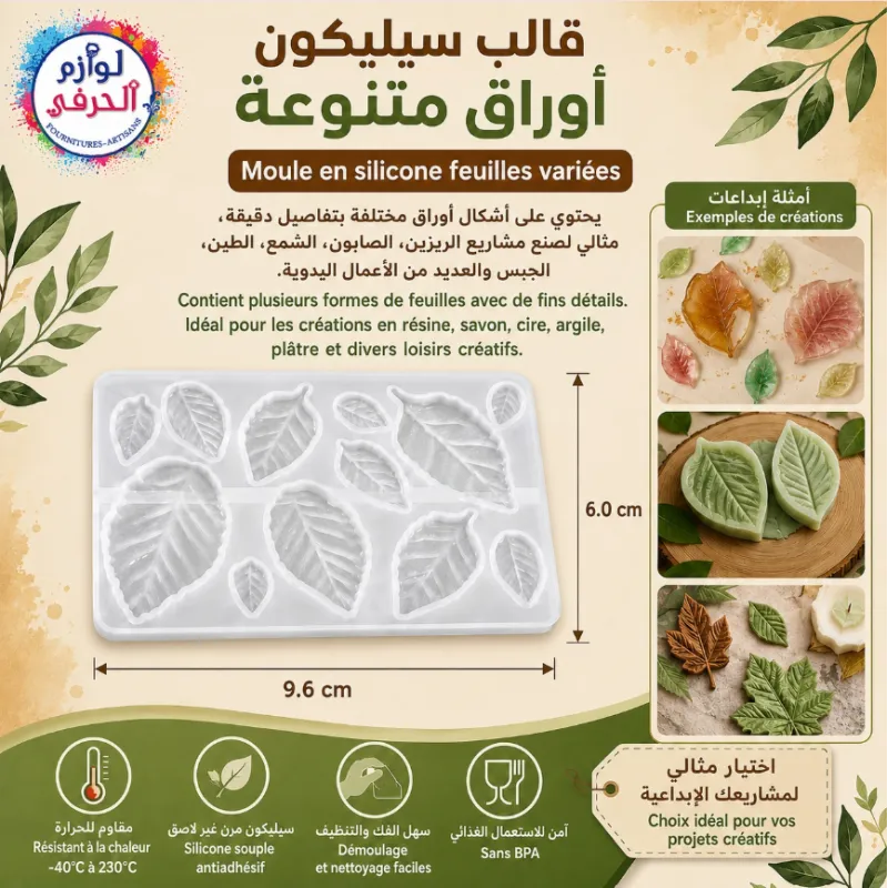 Moule 12 cavités feuilles arbres variées silicone