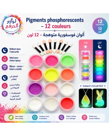 12 Couleurs de Pigments Luminescents & Fluorescents – Poudre Phosphorescente pour DIY & Nail Art