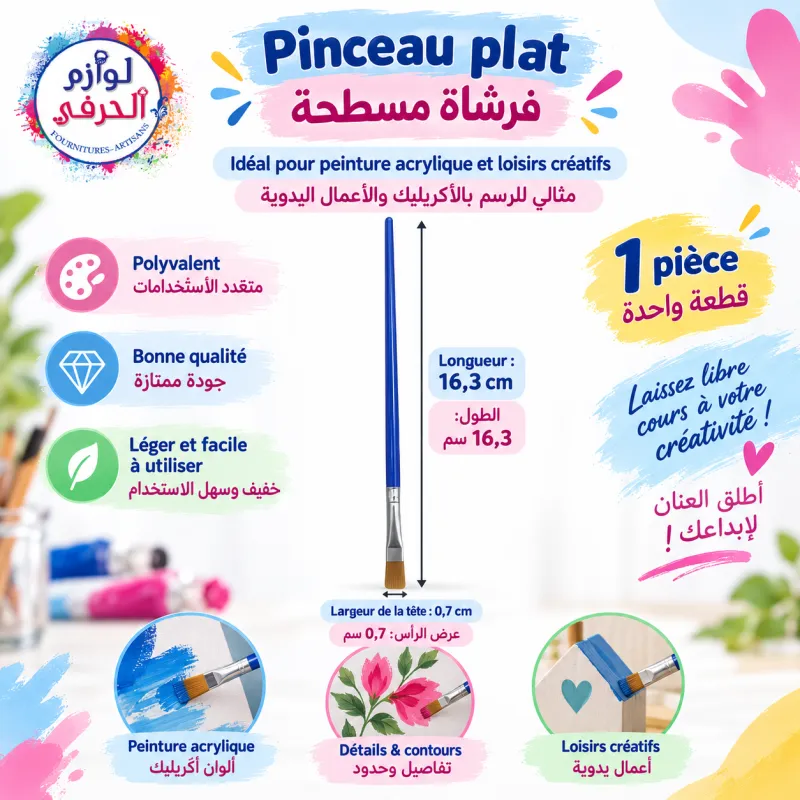 Pinceau plat 16,3 cm – Largeur 0,7 cm