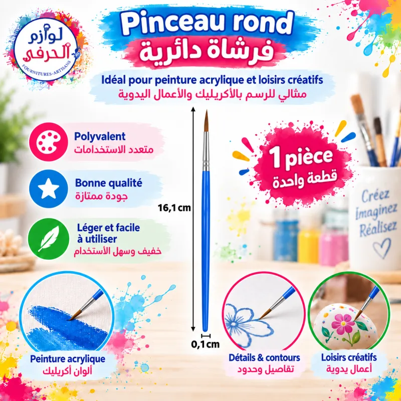 Pinceau rond 16,1 cm – Pointe fine 0,1 cm