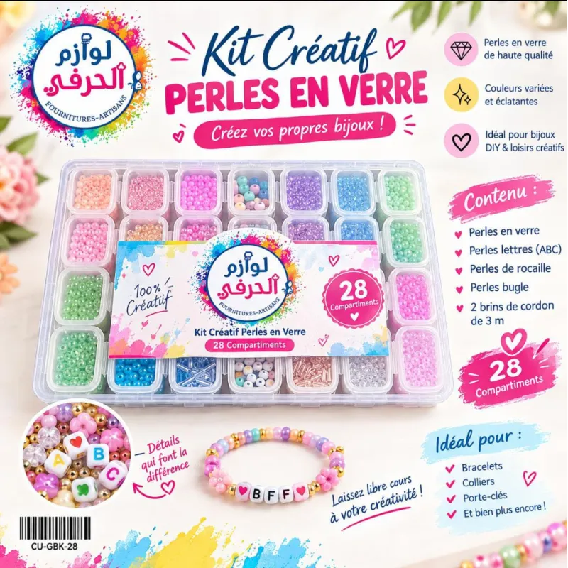 Kit Créatif Perles en Verre – 28 Compartiments