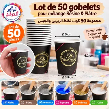 Lot de 50 gobelets – Format café Cappuccin pour mélanger Résine & Plâtre