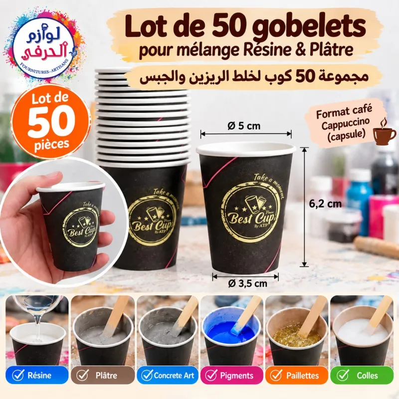 Lot de 50 gobelets – Format café Cappuccin pour mélanger Résine & Plâtre