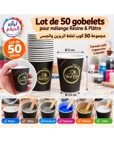 Lot de 50 gobelets – Format café Cappuccin pour mélanger Résine & Plâtre