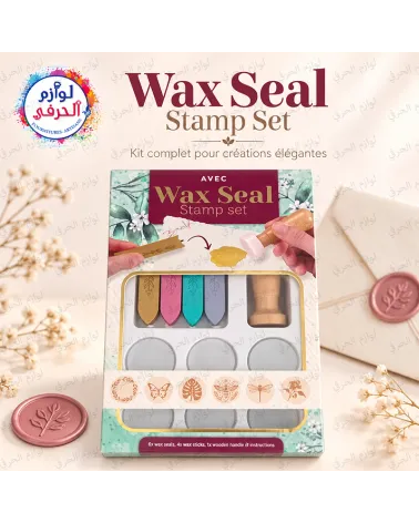 Coffret bleu Cachet de Cire Wax Seal Stamp Set – 6 Motifs & 4 Bâtons de Cire_vert