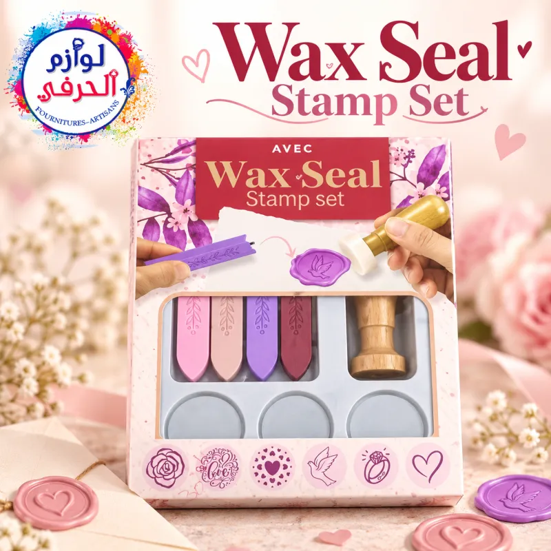 Coffret rose Cachet de Cire Wax Seal Stamp Set – 6 Motifs & 4 Bâtons de Cire