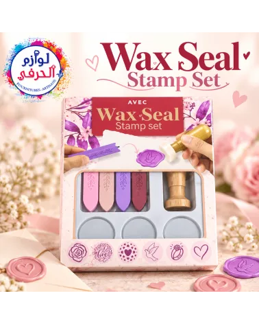 Coffret rose Cachet de Cire Wax Seal Stamp Set – 6 Motifs & 4 Bâtons de Cire