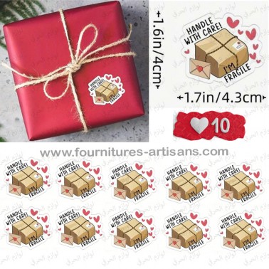 📦💖 Pack de 10 Autocollants "Fragile - Handle with Care" – Design Mignon & Pratique
