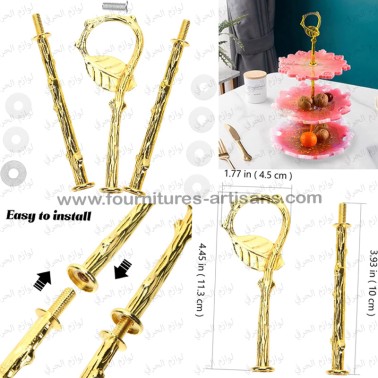 Kit Support Motif Feuille Dorée Métallique pour Présentoir à Gâteau – 3 Niveaux – 1 Set avec Outils