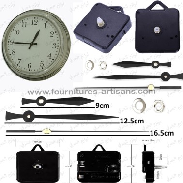 MM Mécanisme d'Horloge Silencieux à Rotation Continue – Kit Complet avec Aiguilles Noires en Aluminium